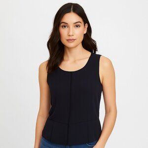 Club Monaco Navy Slvless Textured Pleated Peplum Blouse Luxury Party Work Preppy